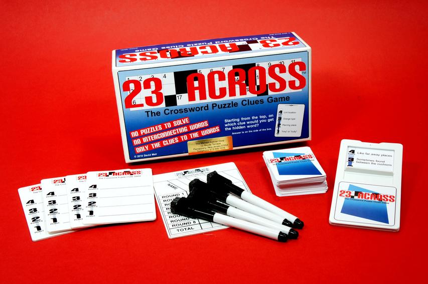 A 23 Across crossword puzzle game set with markers and cards.