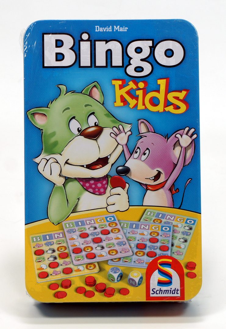 Bingo Kids board game with colorful cartoon animals and bingo cards.