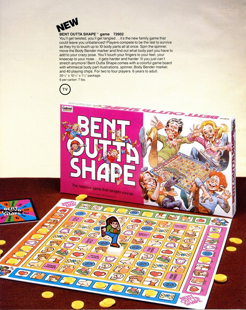 Colorful board game 'Bent Outta Shape' with vibrant box art and game pieces.