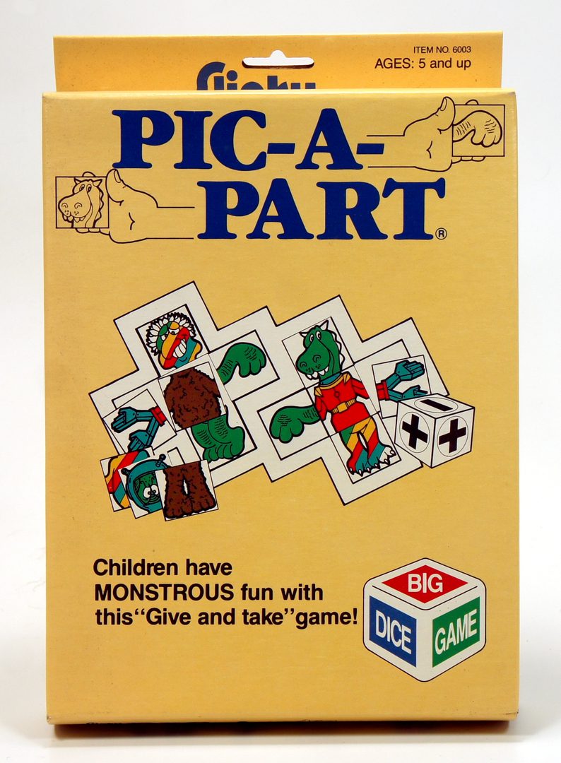 Vintage Pic-A-Part game box with colorful cards for kids.