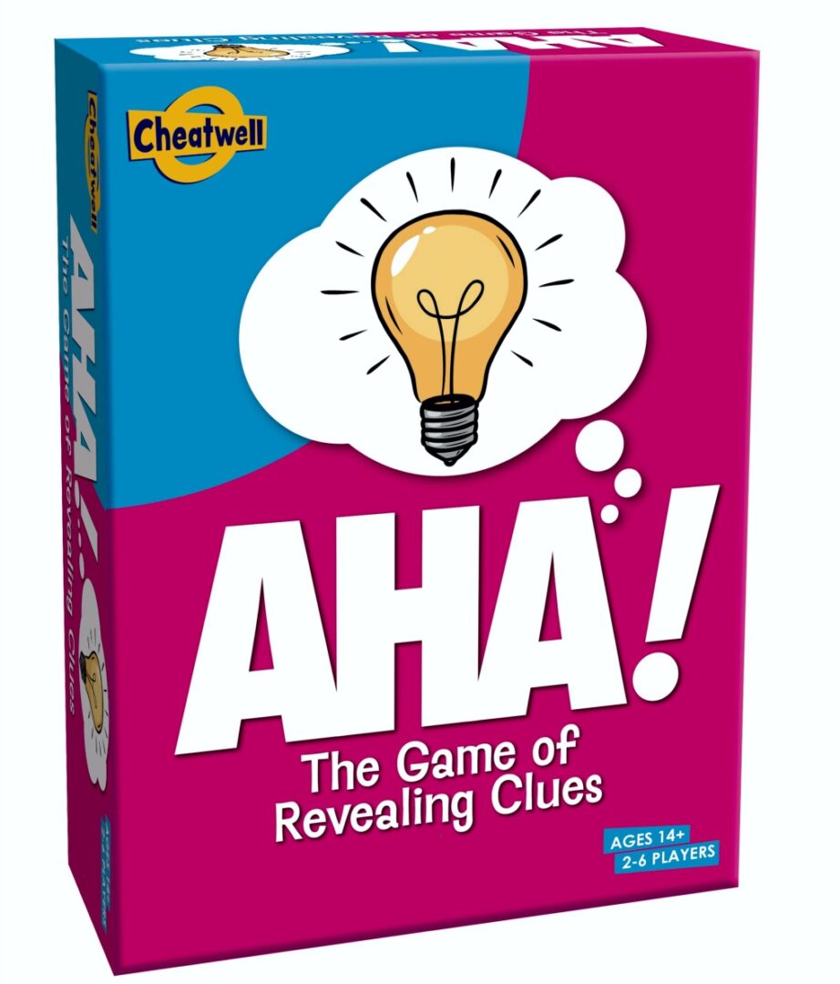 Box of the AHA! clue-revealing party game.