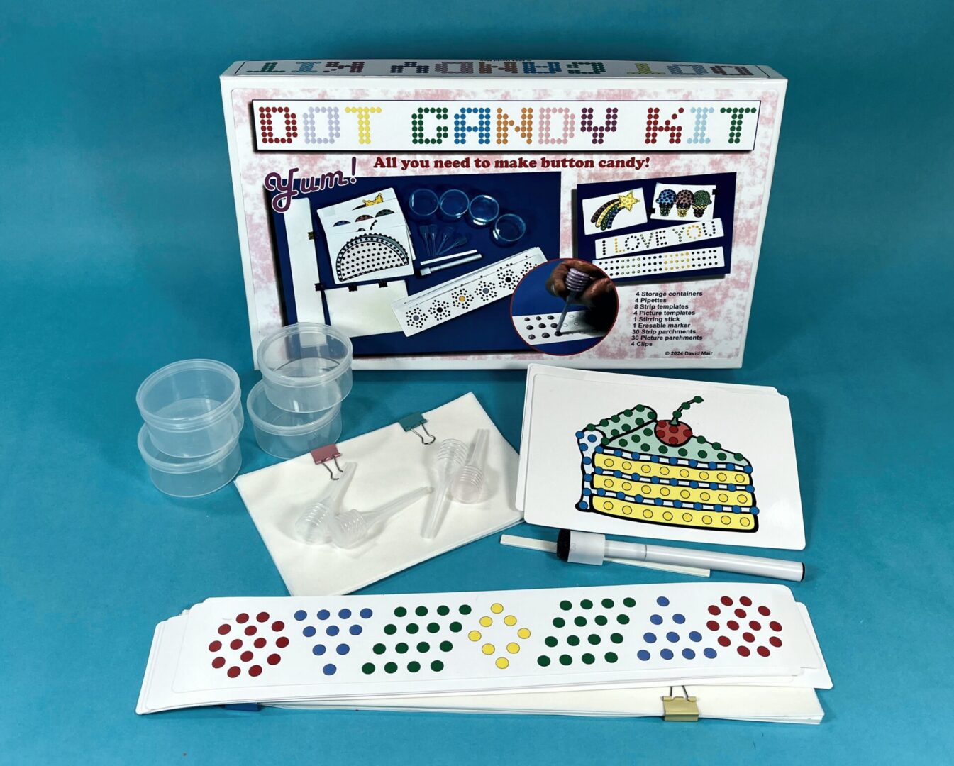 Vintage Dot Candy Kit with candy molds and colorful dots for making candy.