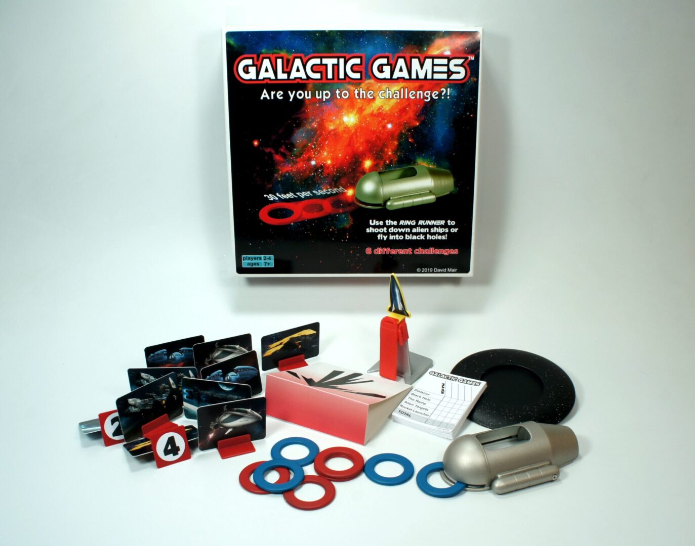 Retro Galactic Games air hockey video game with controller and accessories.