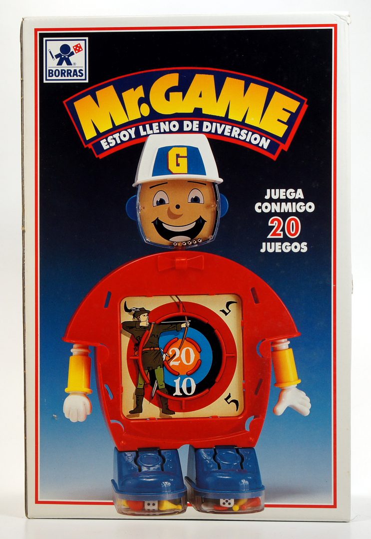 Mr. Game toy with 20 games, featuring a smiling character in red.