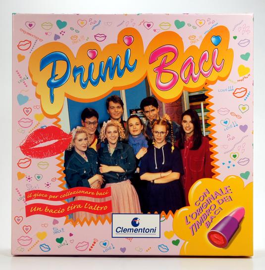 A vibrant group photo for Primi Baci campaign with colorful graphics and hearts.
