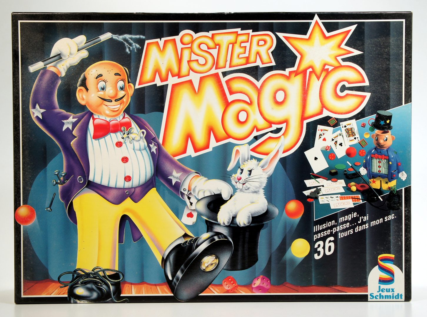 Vintage Mister Magic board game box featuring a magician and rabbit.