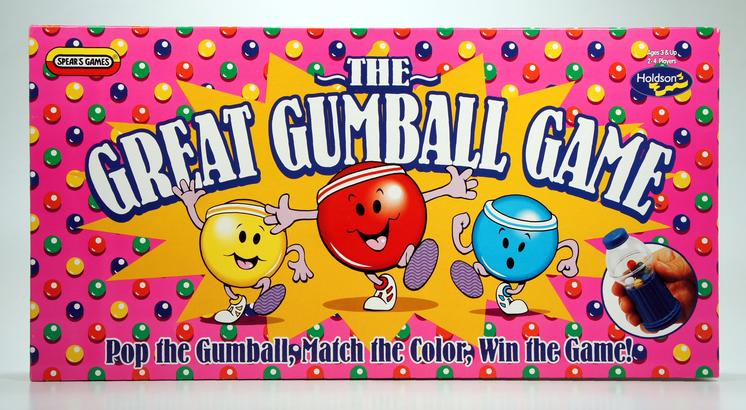 Colorful cartoon gumballs promoting The Great Gumball Game.