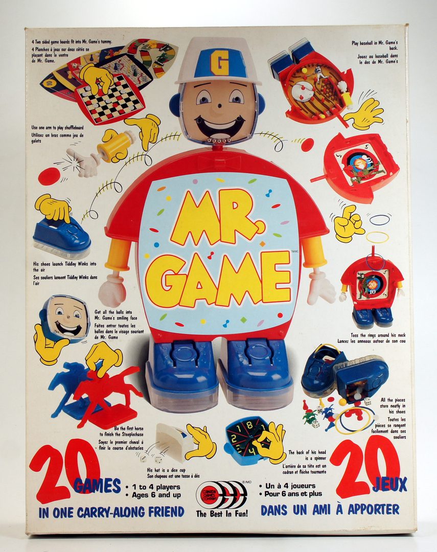 Vintage Mr. Game toy set with colorful pieces and box.