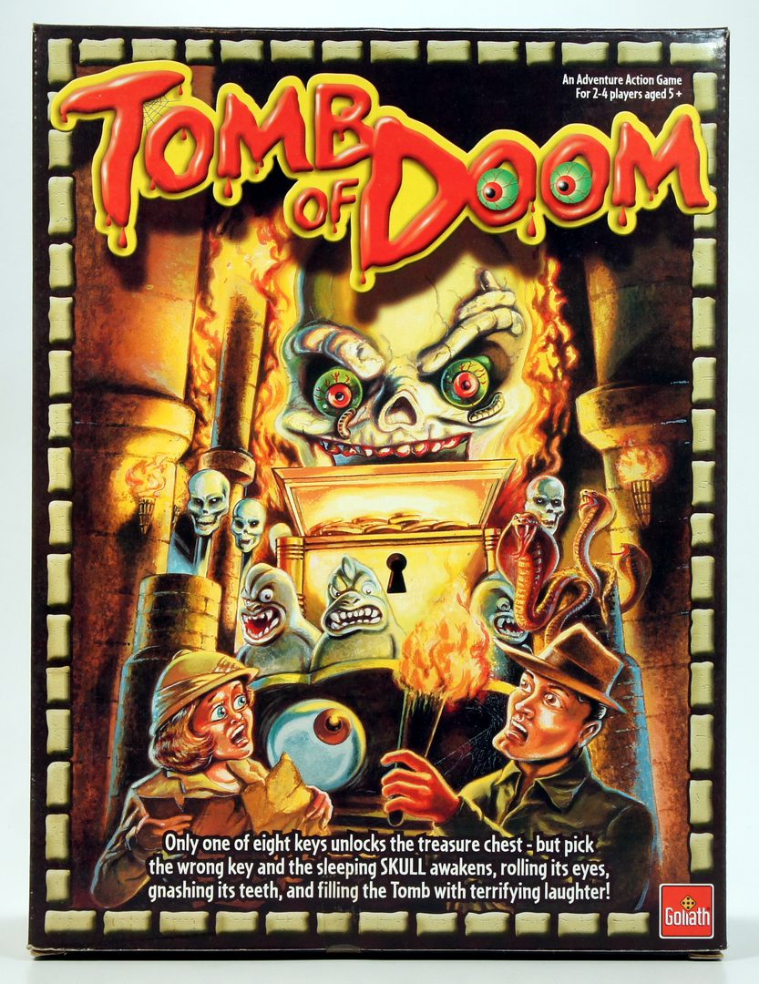 Vintage game cover showing a fiery demon and adventurers around a treasure.