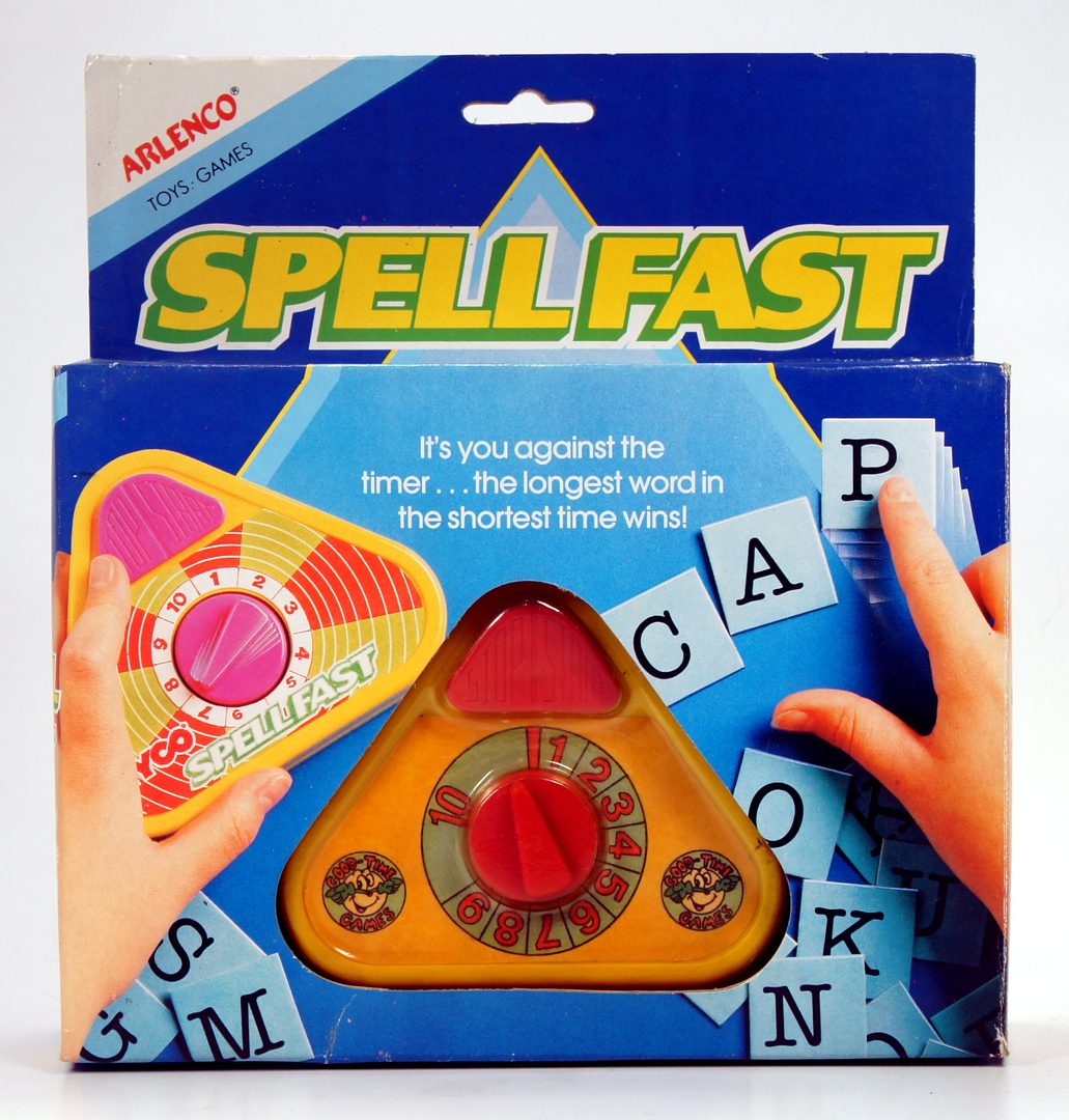 SpellFast word game with a timer and letter tiles.