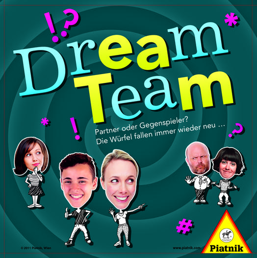 A colorful Dream Team poster with animated characters and vibrant text.