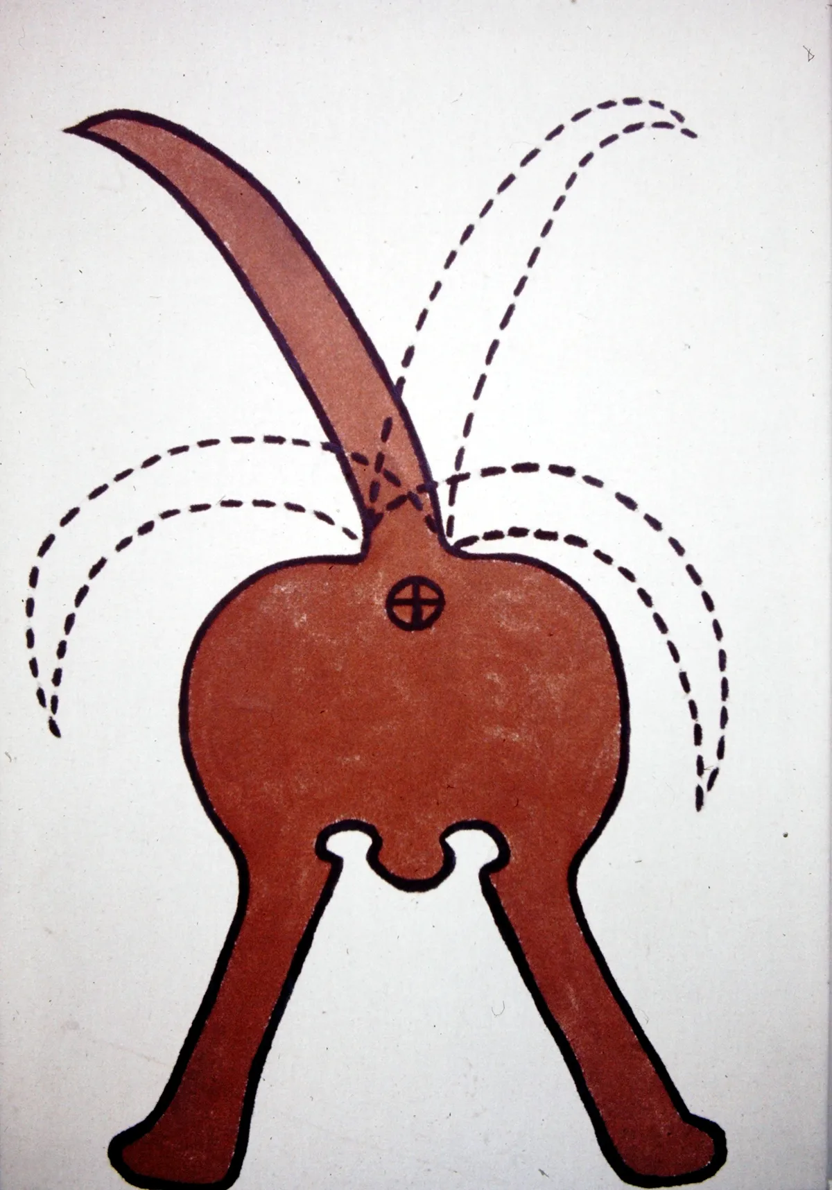 Abstract brown figure with curved lines on a white background.