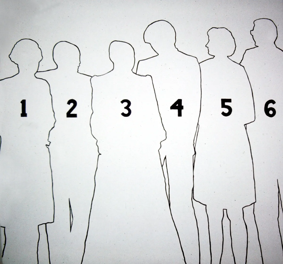 Silhouettes of six people numbered from 1 to 6 in a line.