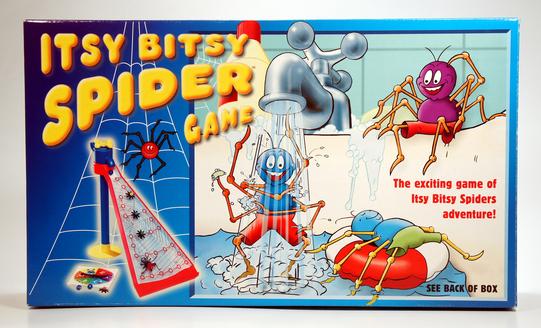 A colorful game board featuring the classic Itsy Bitsy Spider with playful graphics.