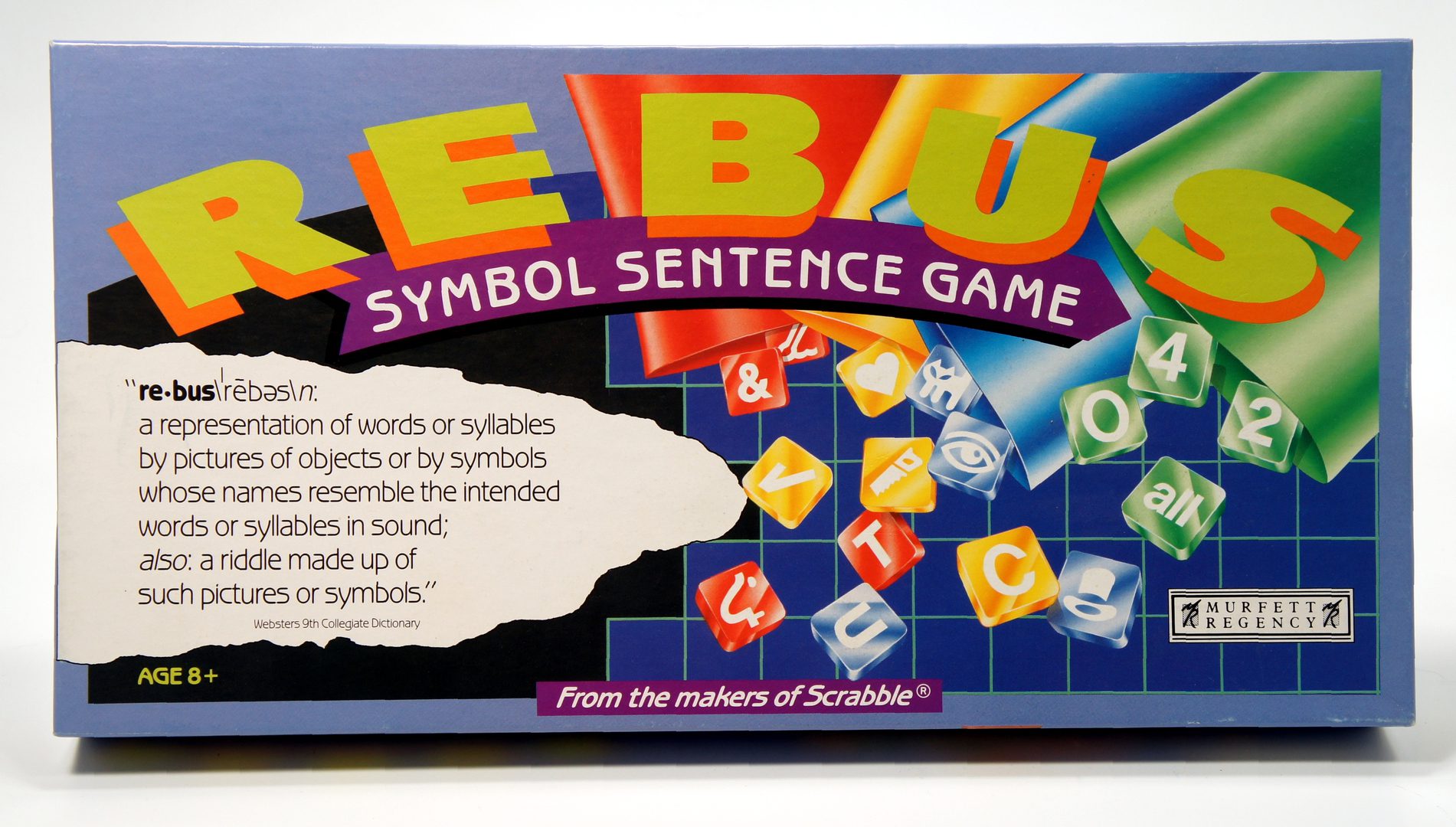 The EBU Symbol Sentence Game board box with colorful letters and dice.