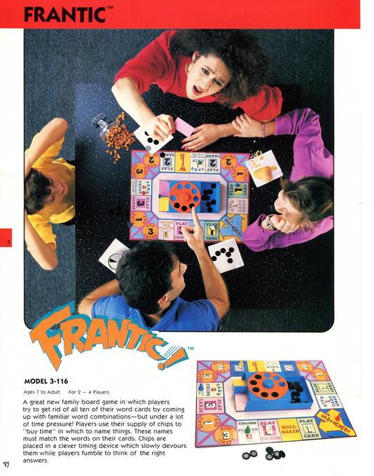 Three kids playing the board game Frantic around a table.