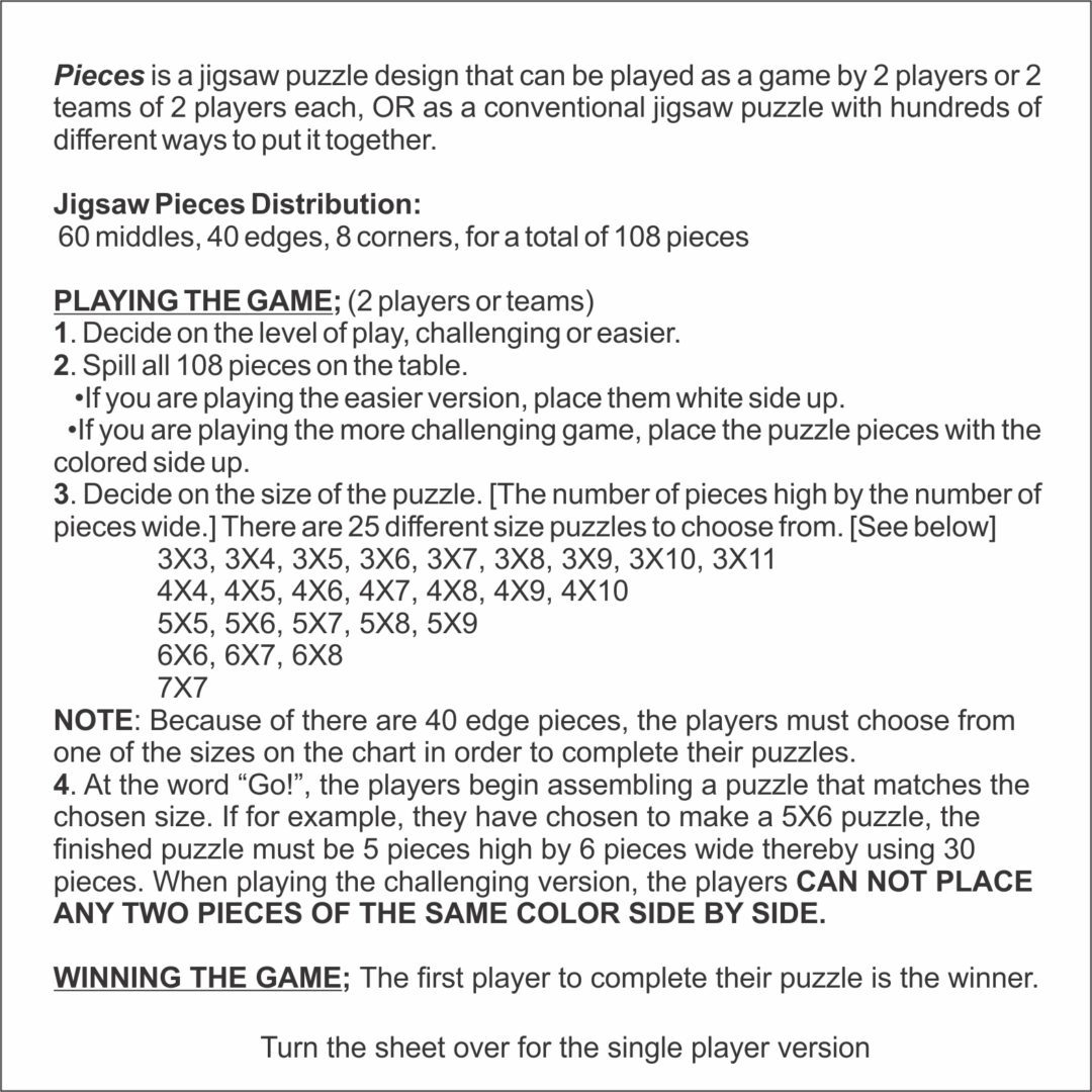A detailed rule sheet for a dominoes game variant called 'Piezas'.