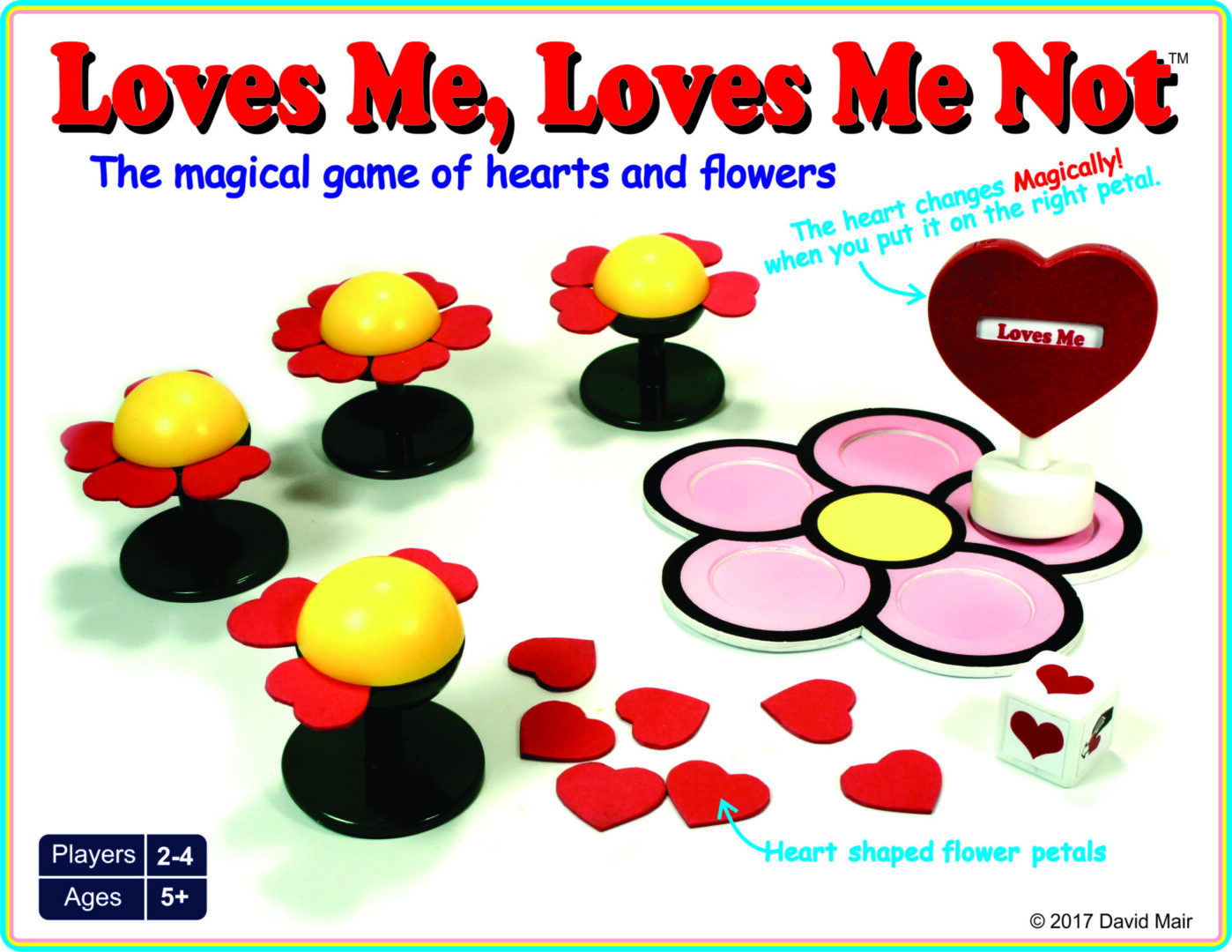 A colorful board game themed around hearts and flowers.