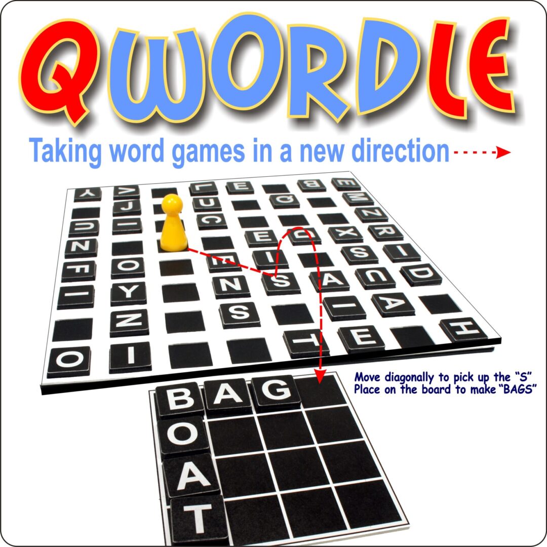 QWORDLE word game with a unique grid layout and word clues.