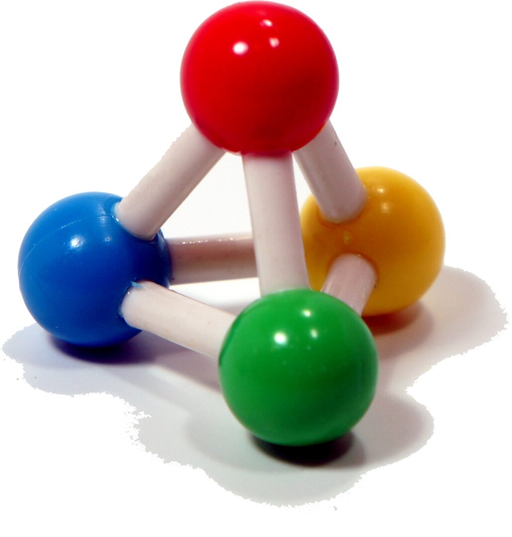 Colorful molecular model with interconnected spheres and rods.