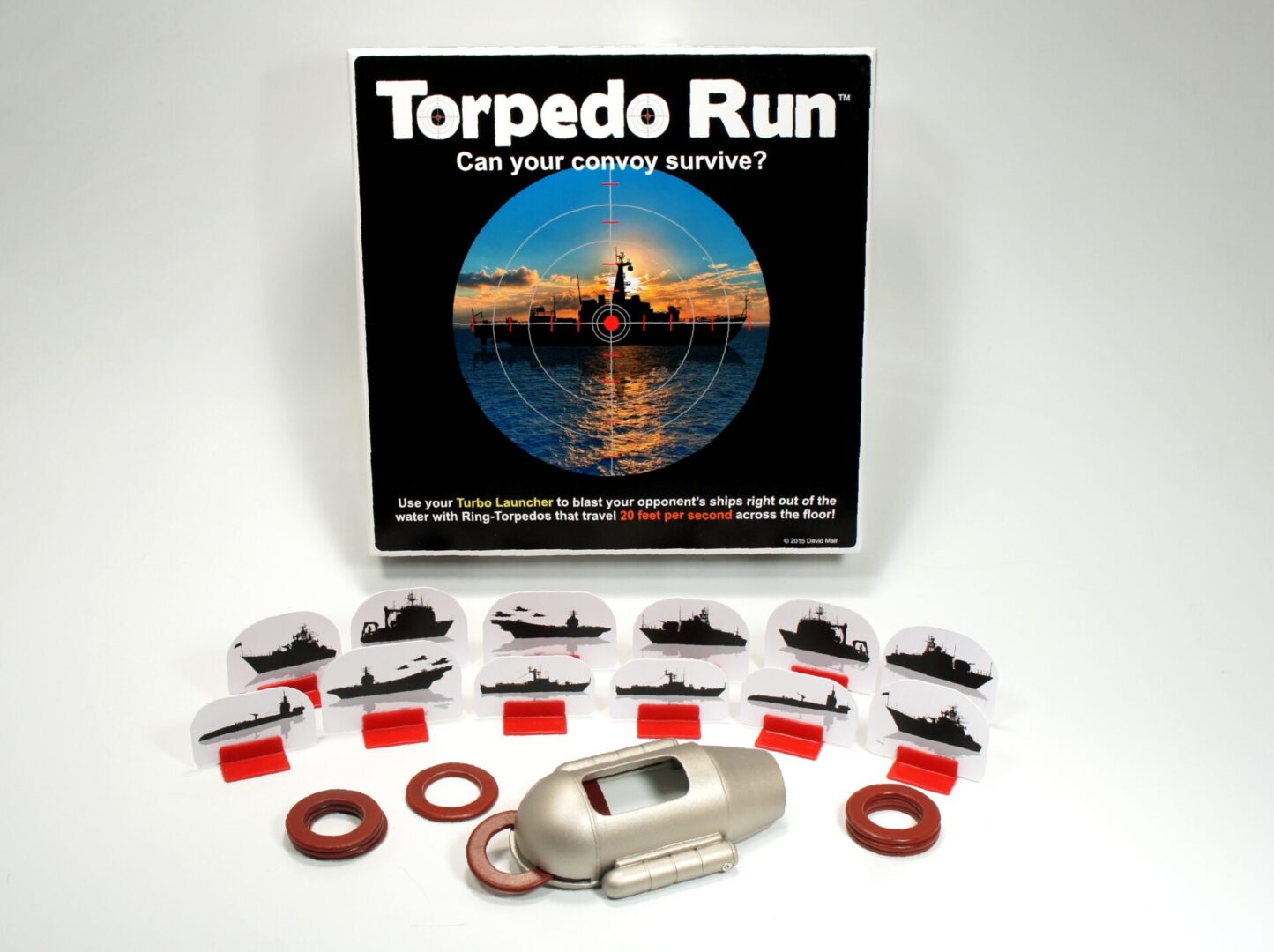 A vintage Torpedo Run board game set with submarines and torpedoes.